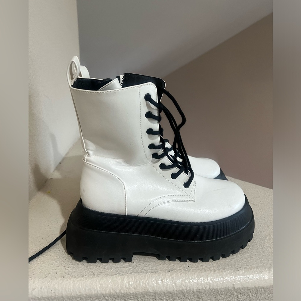 Dolls Kill White and Black Platform Combat Boots